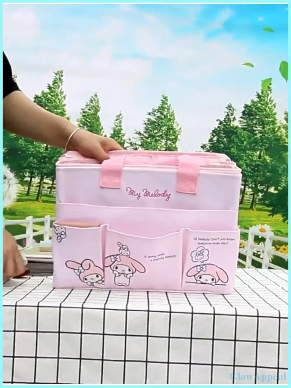 Cute Canvas Tote Bag with Top Zipper, 4 Pockets, Lightweight Oxford Cloth